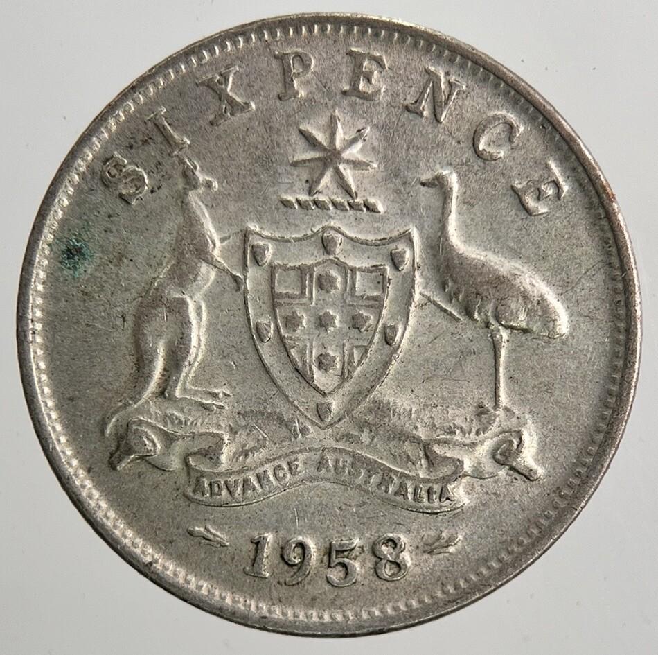 1958 Australia Sixpence Silver Coin | Fine Collectable Grade | a6444