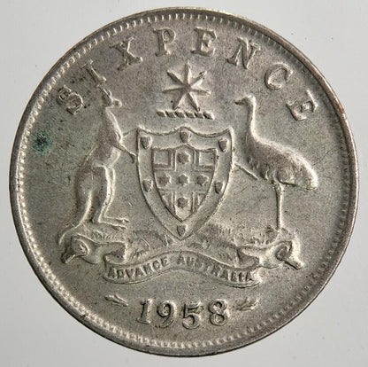 1958 Australia Sixpence Silver Coin | Fine Collectable Grade | a6444