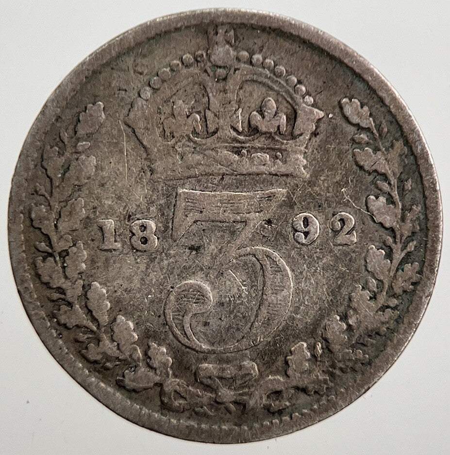 1892 Victoria Jubilee Head Threepence Silver Coin | Fair Grade | a2564