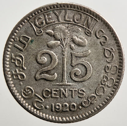 1920 Ceylon 25 Cents Silver Coin | Collectable Grade | a3678