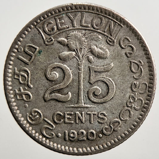 1920 Ceylon 25 Cents Silver Coin | Collectable Grade | a3678