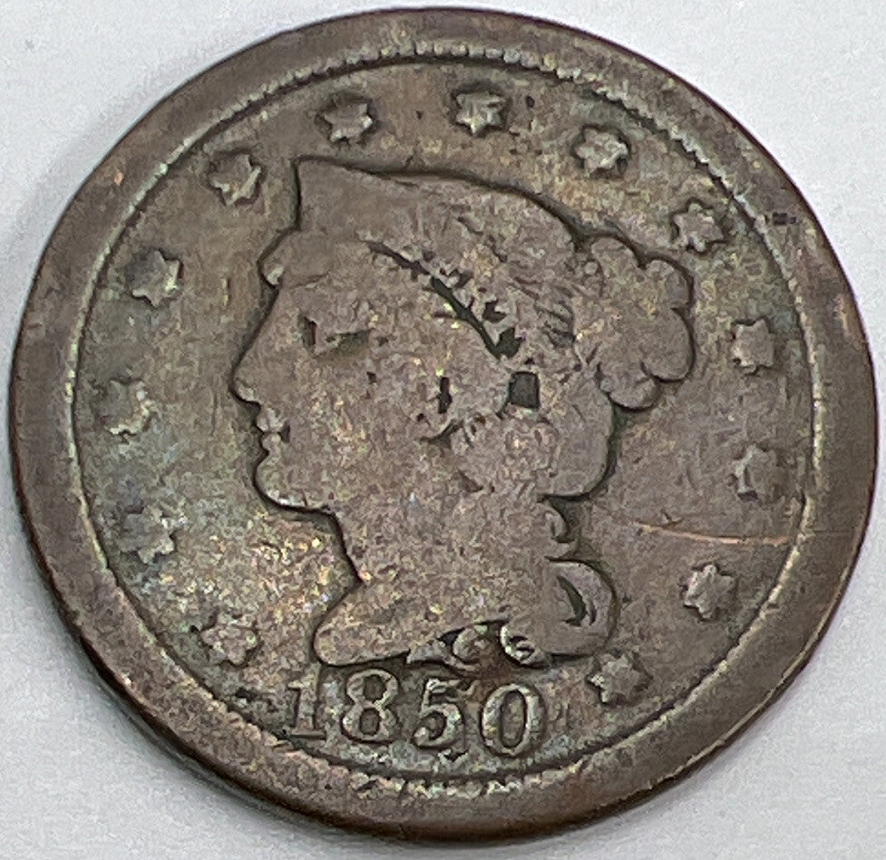 1850 US USA Braided Hair Large 1 Cent | American Copper Coin | Fair Grade | a425