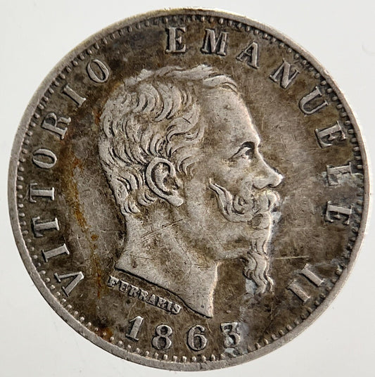 1863 Italy 20 Centesimi Silver Coin | Very High Grade | a5358