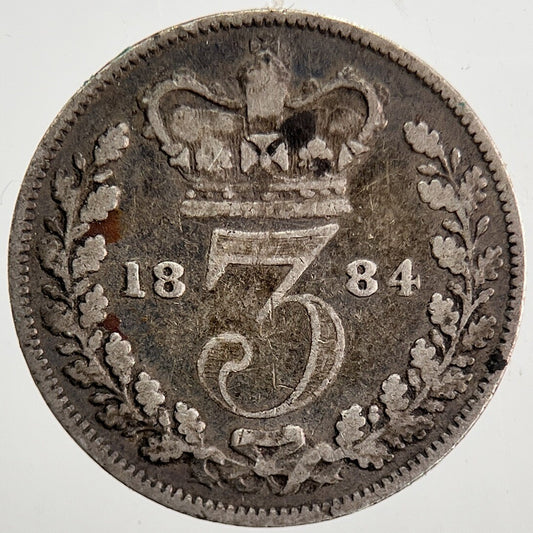 1884 Victoria Threepence Silver Coin | Fine Collectable Grade | a5329