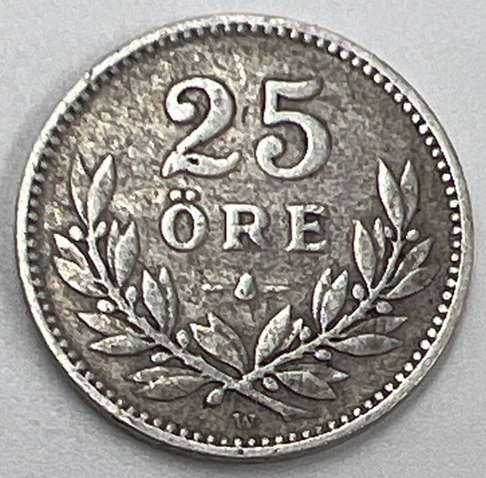 1927-W Sweden 25 Ore Silver Coin | Collectable Grade | a551