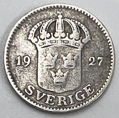 1927-W Sweden 25 Ore Silver Coin | Collectable Grade | a551