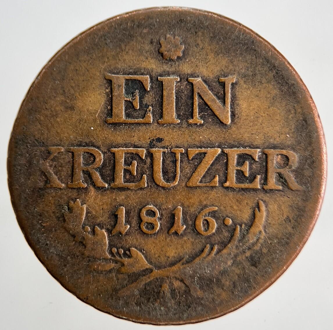 1816 Austria 1 One Ein Kreuzer Coin | Fine Collectable Grade | a1834