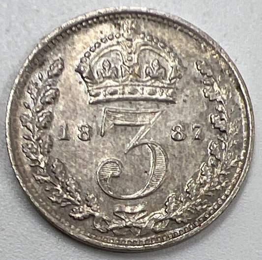 1887 Threepence | British Silver Coin | Queen Victoria | Fine Grade | a546