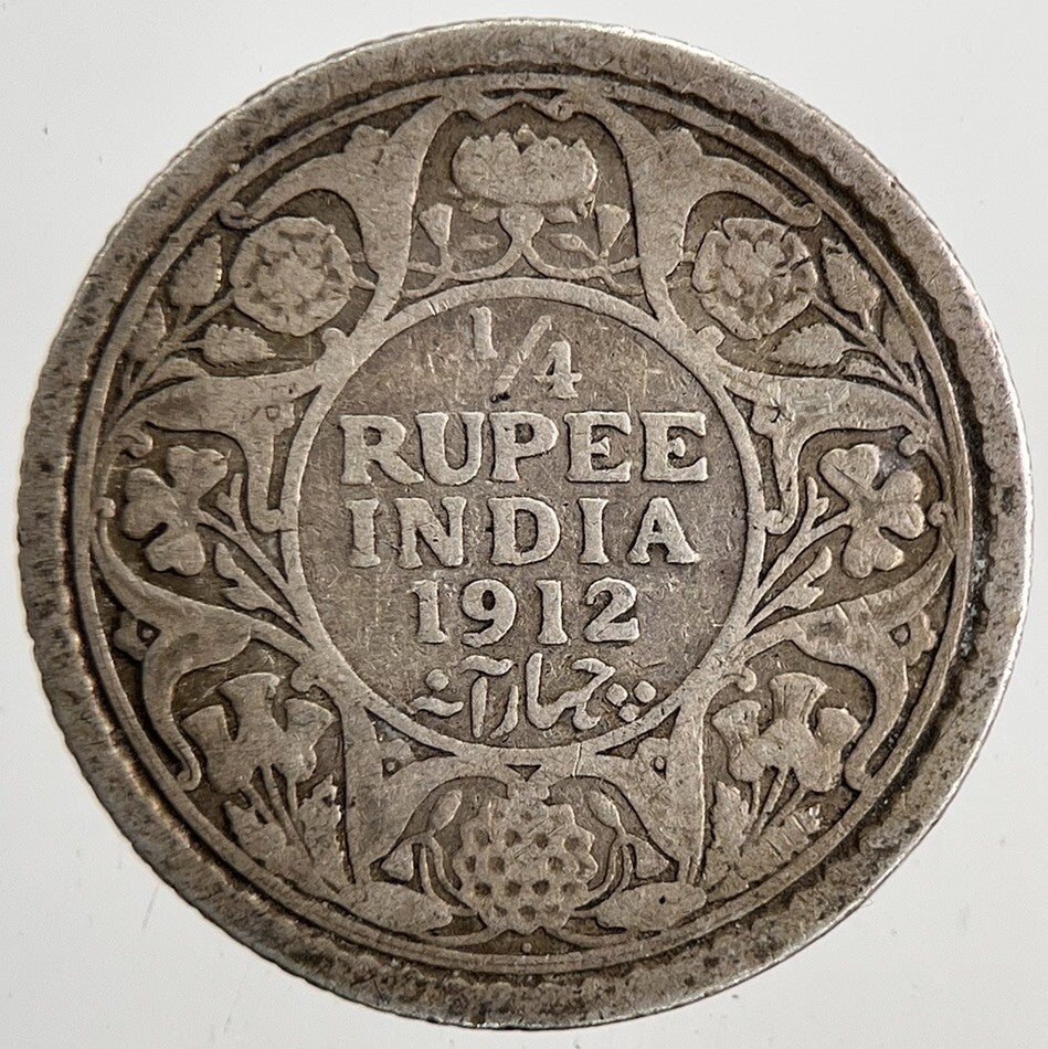 1912 India 1/4 Quarter Rupee Silver Coin | Collectable Grade | a6452