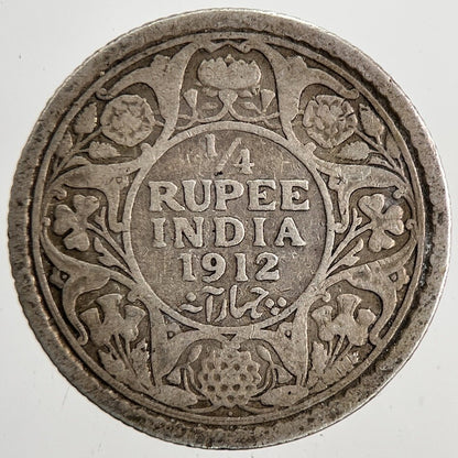 1912 India 1/4 Quarter Rupee Silver Coin | Collectable Grade | a6452