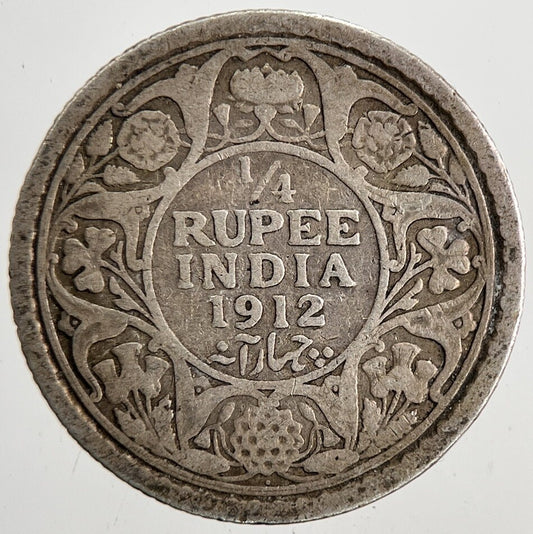 1912 India 1/4 Quarter Rupee Silver Coin | Collectable Grade | a6452