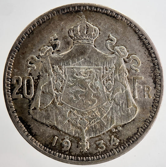 1934 Belgium 20 Francs Silver Coin | Fine Collectable Grade | a6879