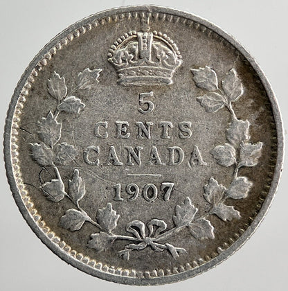 1907 Canada 5 Cents Silver Coin | Fine Collectable Grade | a6388