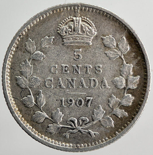 1907 Canada 5 Cents Silver Coin | Fine Collectable Grade | a6388