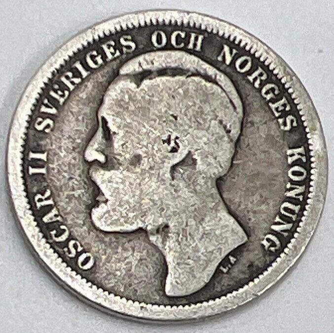 1877 Sweden 1 One Krona Silver Coin | Collectable Grade | a391