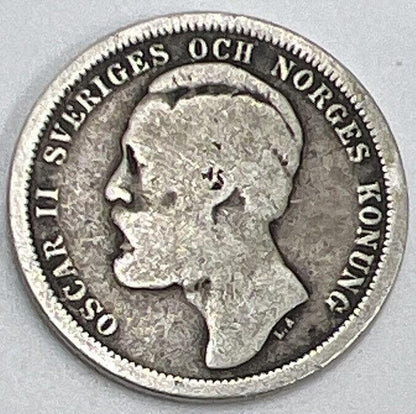 1877 Sweden 1 One Krona Silver Coin | Collectable Grade | a391