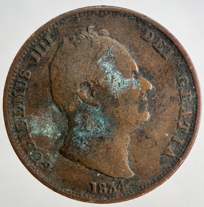 1834 William IV Half-Penny Coin | Fine Collectable Grade | a6803