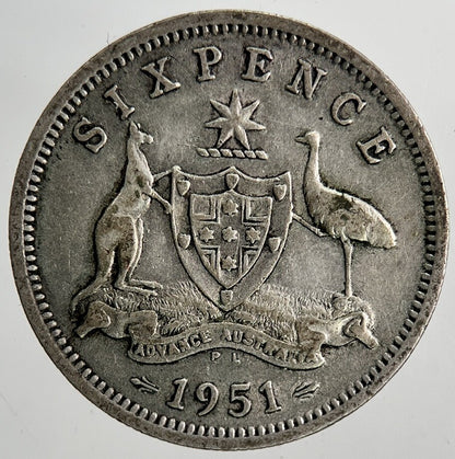 1951 Australia Sixpence Silver Coin | Fine Collectable Grade | a6440
