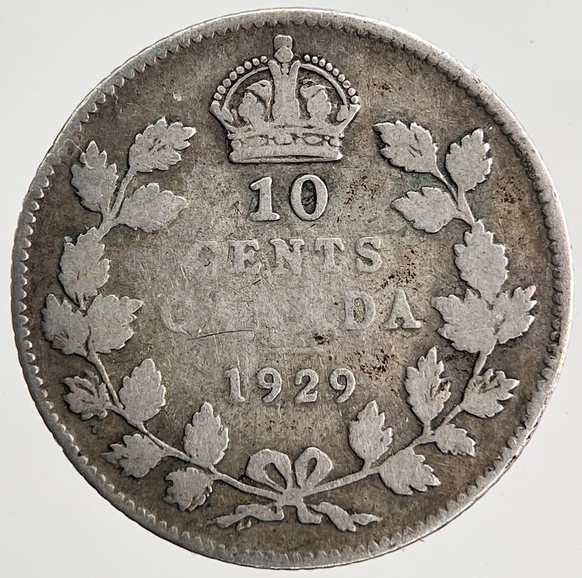 1929 Canada 10 Cents Silver Coin | Collectable Grade | a6394
