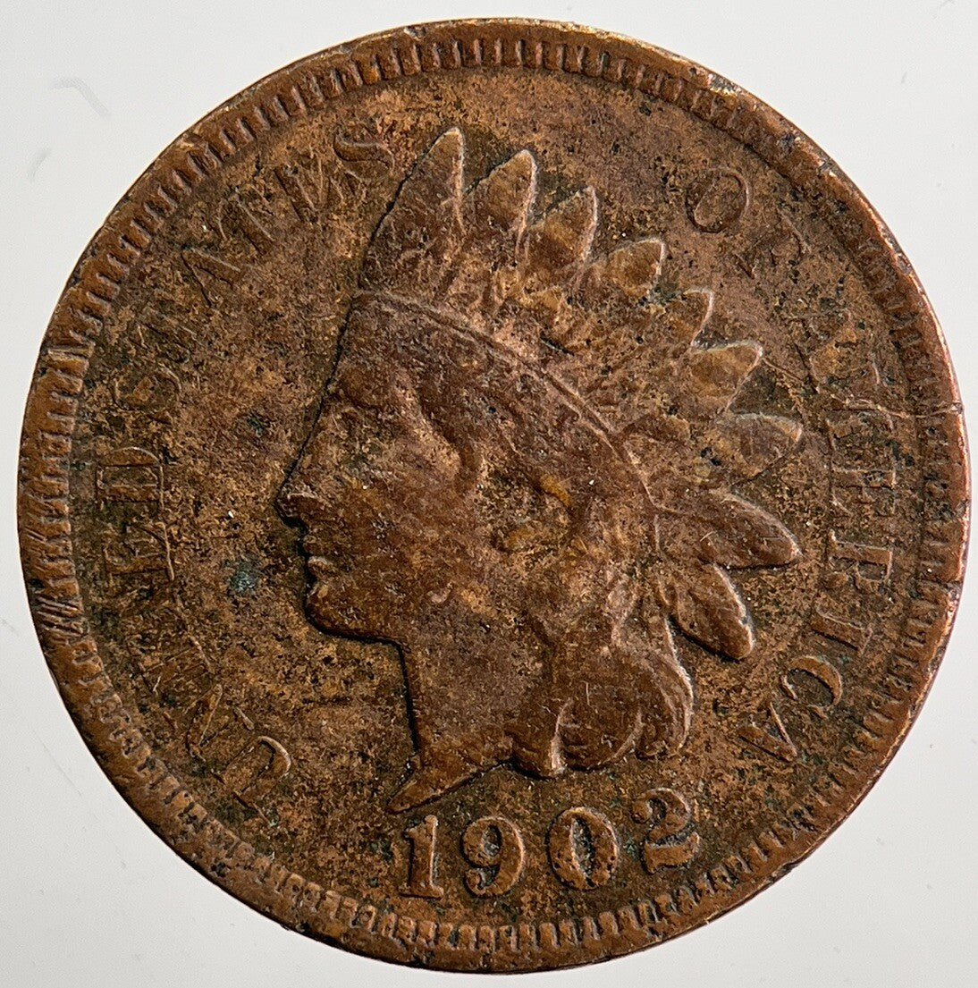 1902 US USA Indian Head One 1 Cent Copper Coin | Fine Collectable Grade | a5056