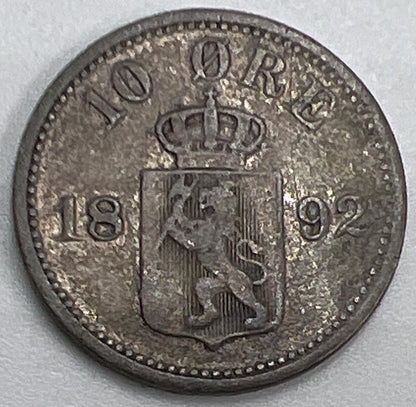 1892 Sweden 10 Ore Silver Coin | Fair Grade | a553