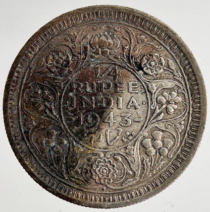 1943 India 1/4 Quarter Rupee Silver Coin | Fine Collectable Grade | a8456
