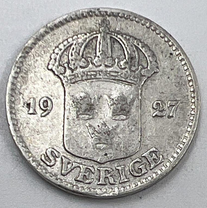 1927-W Sweden 25 Ore Silver Coin | Fair Grade | a552