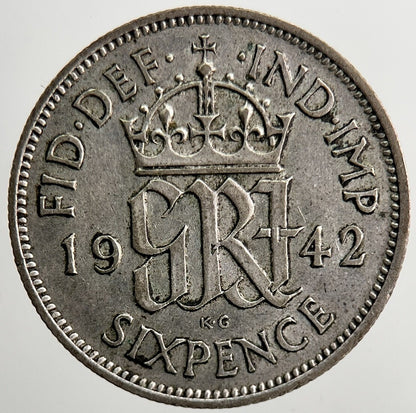 1942 George VI British Sixpence Silver Coin | Very Fine Grade | a5515