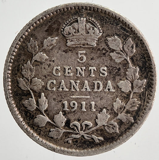 1911 Canada 5 Cents Silver Coin | Fine Collectable Grade | a6385