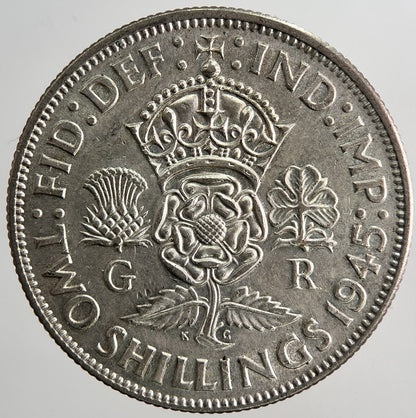 1945 George VI Florin British Silver Coin | Very High Grade | a6375