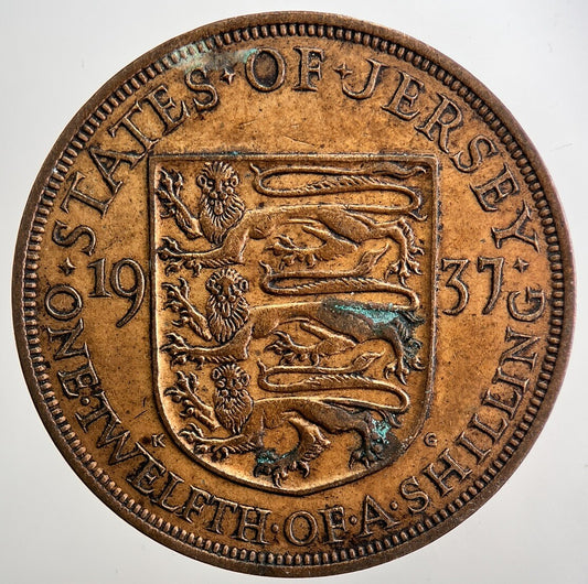 1937 Jersey 1/12th One-Twelfth-Of-A-Shilling Coin | Very High Grade | a5063