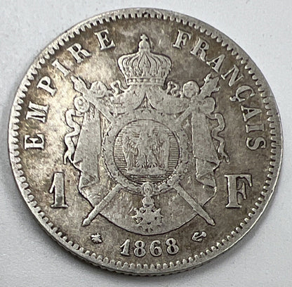 1868 France 1 One Franc Silver Coin | Fair Grade