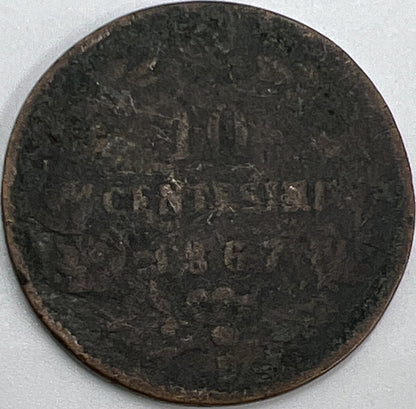 1867 France 10 Centimes Coin | Worn Grade