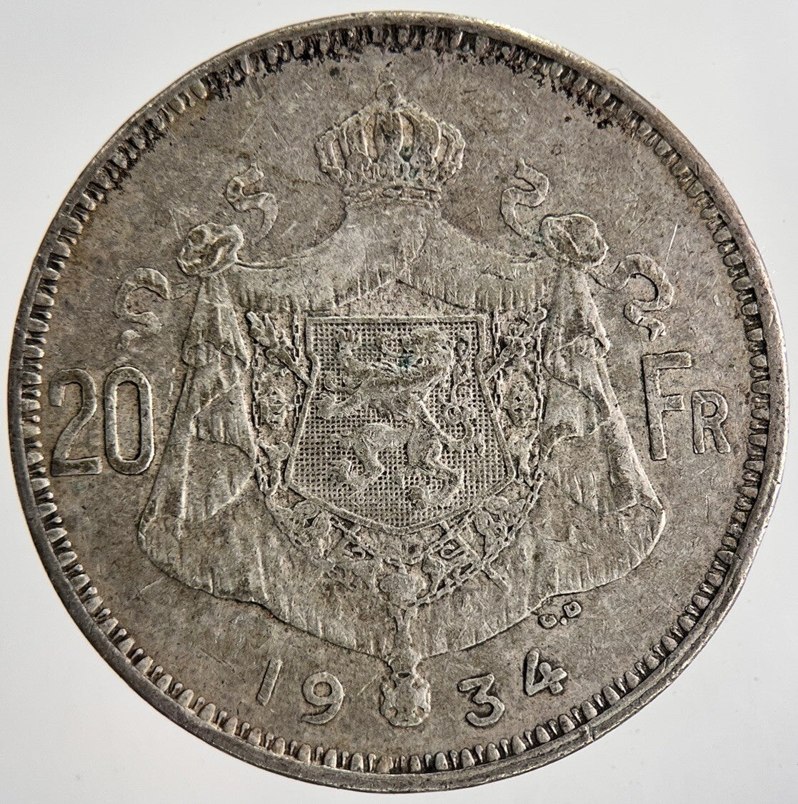 1934 Belgium 20 Francs Silver Coin | Fine Collectable Grade | a6878