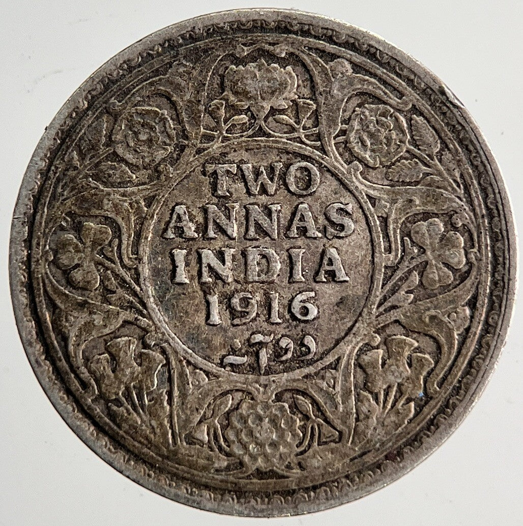 1916 India 2 Two Annas Silver Coin | Fine Collectable Grade | a6379