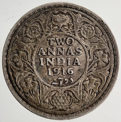 1916 India 2 Two Annas Silver Coin | Fine Collectable Grade | a6379