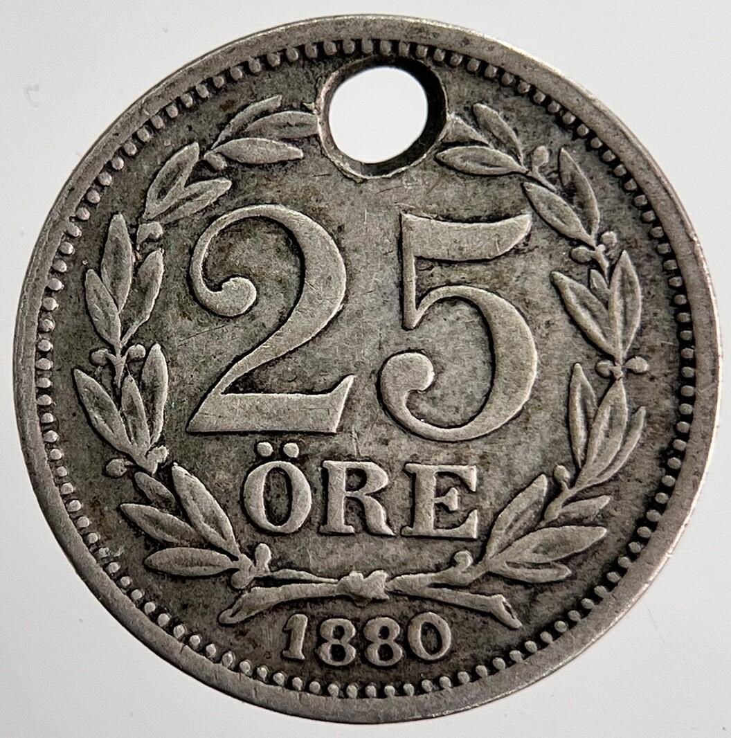 1880 Sweden 25 Ore Silver Coin | Fine Collectable Grade | a8405