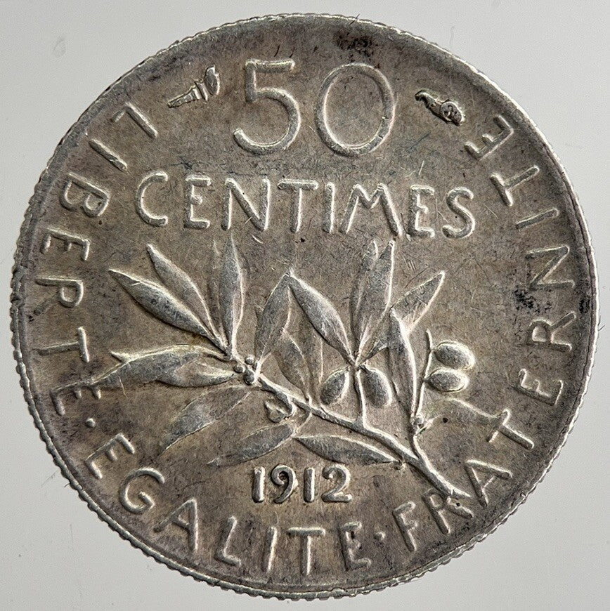 1912 France 50 Centimes Cents Silver Coin | Fine Collectable Grade | a8370