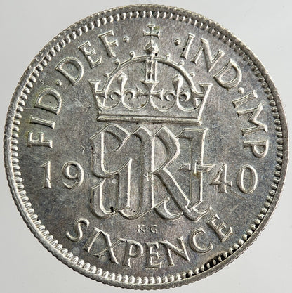 1940 George VI British Sixpence Silver Coin | Very Fine Grade | a8348