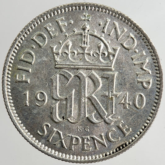 1940 George VI British Sixpence Silver Coin | Very Fine Grade | a8348