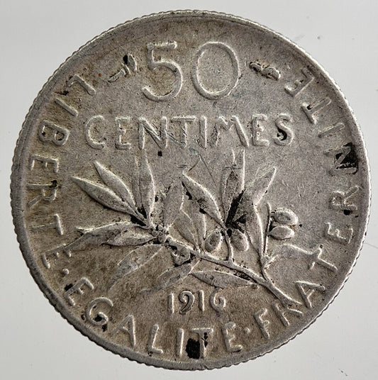 1916 France 50 Centimes Cents Silver Coin | Fine Collectable Grade | a8369