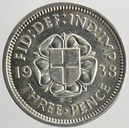 1938 George VI Threepence Silver Coin | Very Fine Grade | a6893