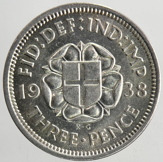 1938 George VI Threepence Silver Coin | Very Fine Grade | a6893
