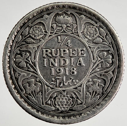 1918 India 1/4 Quarter Rupee Silver Coin | Fine Collectable Grade | a8455