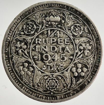 1945 India 1/4 Quarter Rupee Silver Coin | Fine Collectable Grade | a8457