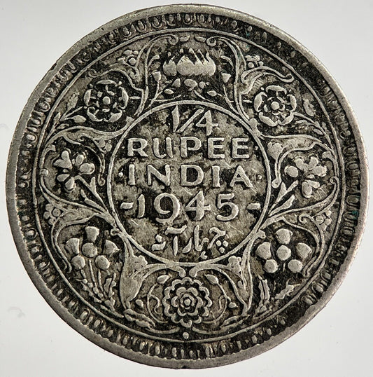 1945 India 1/4 Quarter Rupee Silver Coin | Fine Collectable Grade | a8457