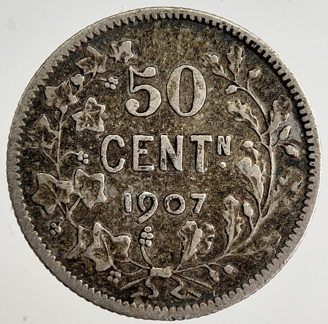 1907 Belgium 50 Cents Silver Coin | Fine Collectable Grade | a8510