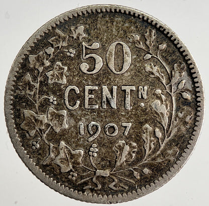 1907 Belgium 50 Cents Silver Coin | Fine Collectable Grade | a8510