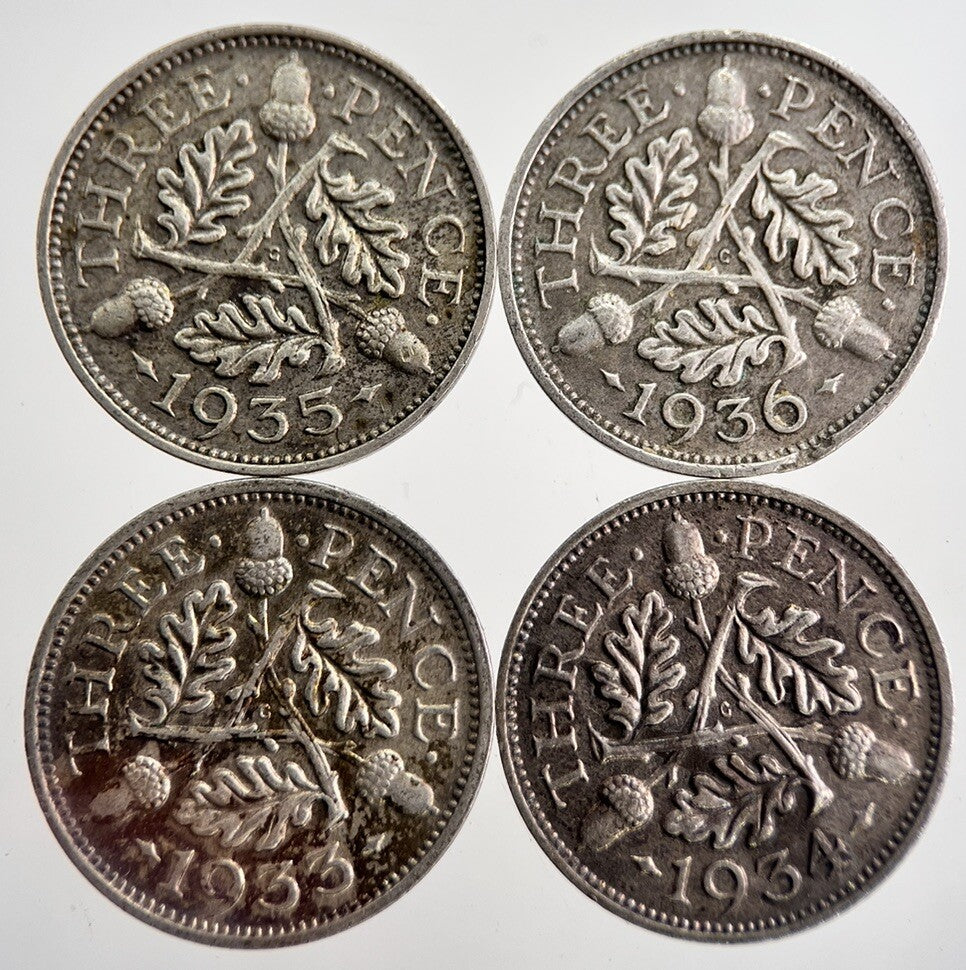 1933/34/35/36 George V Threepence Silver Coins | Very High Grade | a8736