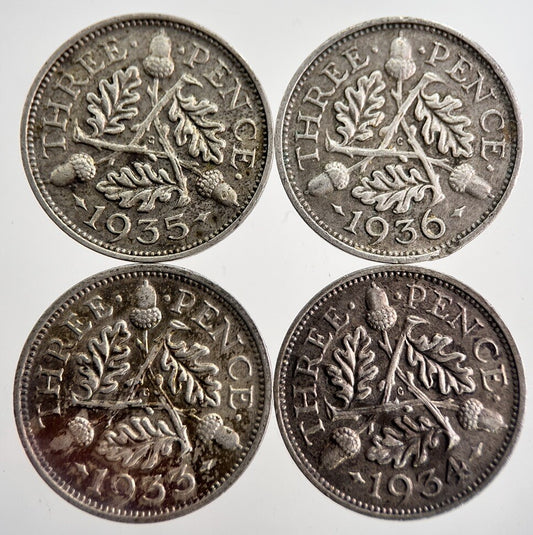 1933/34/35/36 George V Threepence Silver Coins | Very High Grade | a8736